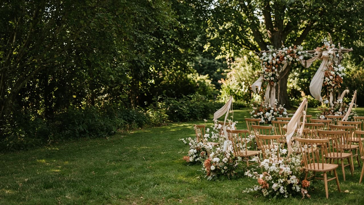 A couple exchanging vows during an outdoor celebrant-led wedding ceremony